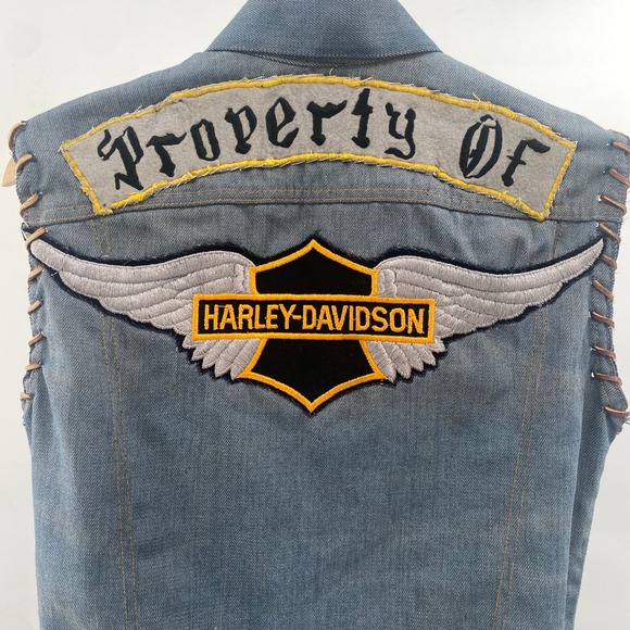 Levi's‎ Denim Sm Vest Harley Davidson Broken Wings Patches Sleeveless Biker - Picture 4 of 12